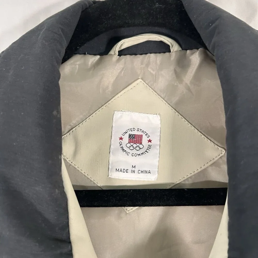 United State Olympic Committee Jacket Mens Medium Beige Full Zip Collared Pocket